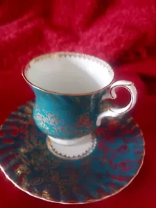Vintage Elizabethan Fine Bone China England Teal Gold Tea Cup & Saucer # 5222 - Picture 1 of 6