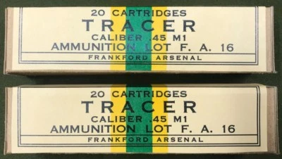 FRANKFORD ARSENAL M1911 .45 ACP M1 TRACER WWII NEW REPLICA 20 ROUND AMMO BOXES