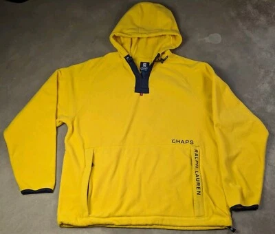 Moletom com capuz de lã vintage anos 90 Ralph Lauren amarelo tamanho grande - Imagem 1 de 4