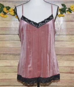 Y2K No Boundaries Ladies XL 15 Rose Pink Velvet Black Lace Baby Doll Tank Top - Picture 1 of 9