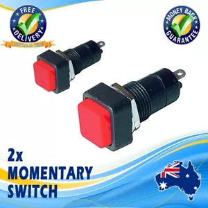 2 x RED Square 12mm PANEL MOUNT MOMENTARY ON PUSH BUTTON SWITCH 12VDC 2.5AMP - Picture 1 of 2