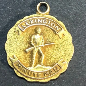 Lexington Minute Man Figural 10K* Gold Pendant Medal Medallion Vintage 16mm - Picture 1 of 5