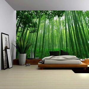 Close Up View into a Pure Green Bamboo Forest - Wall Mural - 100x144 inches