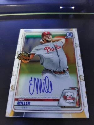 2020 Bowman Chrome Erik Miller On Card Auto Pitcher Phillies Refractor  - Image 1 of 2