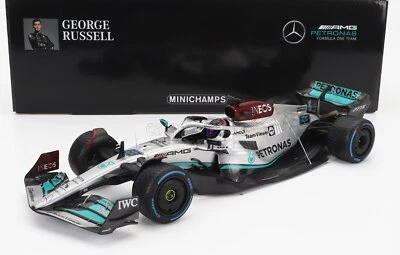 MODELLINO AUTO STATICO MINICHAMPS MERCEDES GP F1 W13E RUSSELL MONACO 2022 1/18 - Immagine 1 di 4