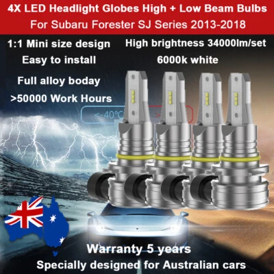For Subaru Forester SJ Series 2016 2017 4X 34000LM Headlight Globe High Low Beam - image 1 of 4