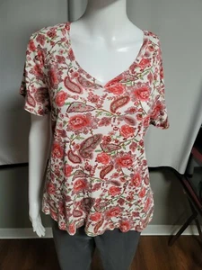 Philosophy V Neck Blouse Top Shirt Size M Floral 100% Pima Cotton - Picture 1 of 6