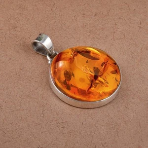 925 plata esterlina ámbar natural forma redonda colgante hecho a mano... - Imagen 1 de 4