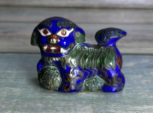 Cloisonne Chinesischer Foo Hund Wächter Löwe Vintage Figur Statue blau grün - Bild 1 von 5