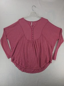 Camisa Free People Mujer Pequeña Rosa Térmica Tejido Waffle Henley Manga Larga Boho - Imagen 1 de 13
