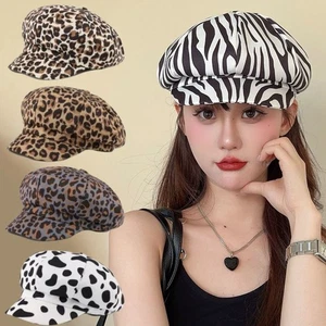 Polyester Leopard Print Octagonal Hat Spot Painter Hat Cute Women Beret Travel - Picture 1 of 17