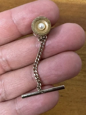 Pin de corbata vintage perla blanca tono dorado #3E Foto 1 de 4