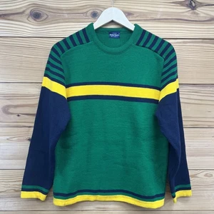 Vtg Boston Traders Sweater Medium Green Blue Yellow Stripe Double Knit B140 - Picture 1 of 13