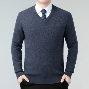 New Men's Cashmere Sweater Business Leisure V-neck Thicken Warm Business Sweater - Picture 1 of 31