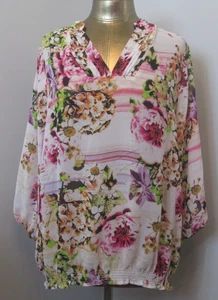 ana Colorful Floral Sheer Top Women Size 1X Chest 50 V-Neck 3/4 Sleeve 307-34911 - Picture 1 of 7