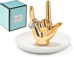 I LOVE YOU Hand Ring Holder - Ceramic Jewelry Holder Dish Trinket Tray for Rings - Picture 1 of 3