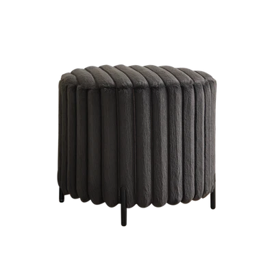 Puf redondo de piel sintética carbón reposapiés otomano patas de metal negro Foto 1 de 4