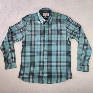 Camisa de vestir tejida a cuadros con botones verde azul talla mediana Thread and Cloth para hombre - Imagen 1 de 15