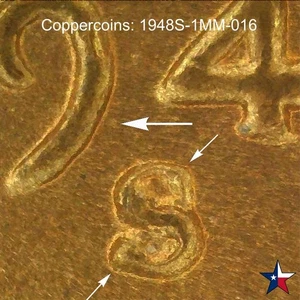 1948 S Lincoln Wheat Cent ~ RPM-016 ~ AU / BU ~ Coppercoins: 1918S-1MM-016 - Picture 1 of 4