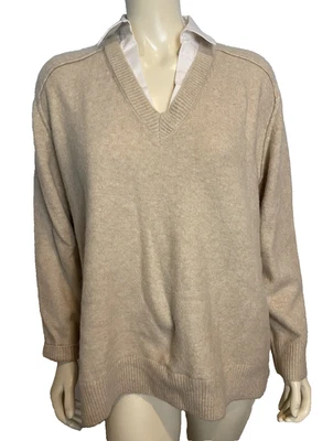 Karen Kane Tan & White Collared Shirt Sweater Size 1X - Image 1 of 4