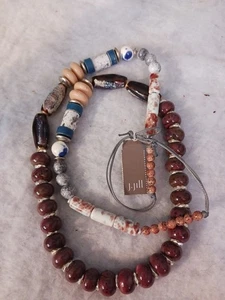 Neu mit Etikett J. JILL BLAUTÖNE & BRAUN GLASPERLEN 16" HALSKETTE UND KORDEL - TOLLES GESCHENK - Bild 1 von 20