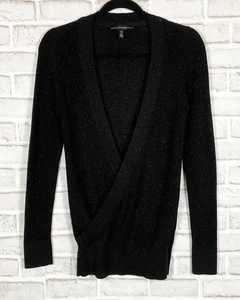 White House Black Market Sweater Womens XS Black Metallic Faux Wrap Long Sleeves - Picture 1 of 7