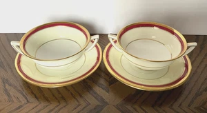 Minton Purpur Elfenbein Muster #K396 2 Sahne Suppenschalen mit Untertassen - Bild 1 von 14