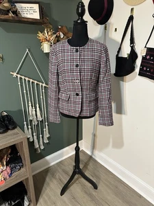 Talbots Jacket Plaid Festive Holiday Size 4 Wool Blend - Picture 1 of 9