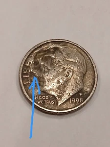 1998p Roosevelt Dime Error - Picture 1 of 4