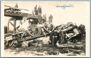 EISENBAHN ZUG WRACK Unfall ANTIK ECHTFOTO POSTKARTE RPPC TARIFVILLE CT - Bild 1 von 2