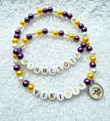Minnesota Vikings Beaded Bracelets with Logo Charm-Handmade NFL Fan Gifts - Image 1 of 4