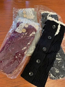 3 Pair Womens Boots Topper Lace Crochet Knitted Boot Cuffs  Victorian - Picture 1 of 6