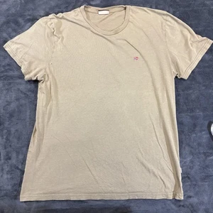 Napapijri Shirt Mens Large Beige Norway Flag Logo Short Sleeve Casual Tee Top - Picture 1 of 10