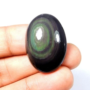 Pietra Preziosa Cabochon Ossidiana Occhio Arcobaleno Multi Naturale Forma Ovale 34 Cts #11278 - Foto 1 di 6