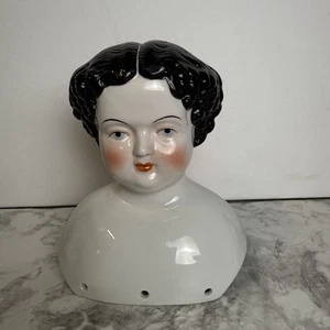 Antique China Head Doll 6.25” Tall Black Hair Blue Eyes Curly Rare #6 - Picture 1 of 6