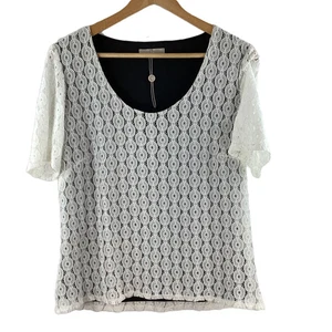 Cole Brooke by Windsmoor White Soft Lace Layered Scoop Neck T-Shirt M - Picture 1 of 5