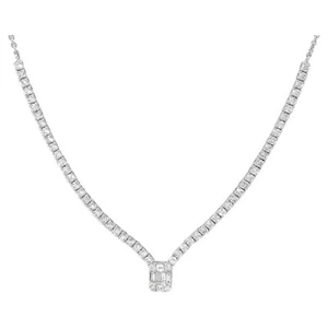 4 Ct F-G VS Halo Lab Grown Diamond Wedding Tennis Necklace 14k White Gold Plated - Picture 1 of 6