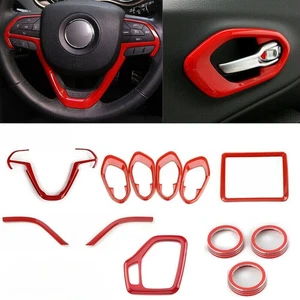 12x Red Full Interior Center Dashboard Panel Cover Trim For Jeep Cherokee 14-18 - Foto 1 di 7