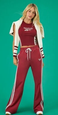 Women's Forever 21 Reebok Fleece Burgundy Side-Striped Pants Size Large - Image 1 of 4
