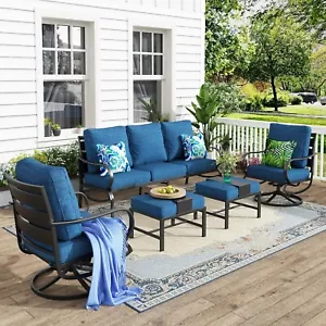 Patio Conversation Sofa Sets Outdoor Furniture Set with Swivel Chairs Ottoman - Picture 1 of 7
