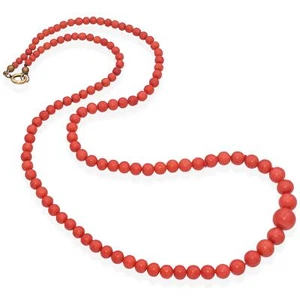 Vintage Red Coral Graduated Beaded Strand Necklace with Gold Filled Clasp - Picture 1 of 4