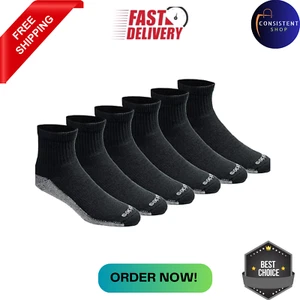 Dickies Men's 6 Pack Dri-Tech Comfort Quarter Socks Black Fits Shoe Size 6-12 US - Picture 1 of 7