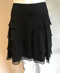 Designer Searle Black Silk Chiffon Tiered Above Knee Skirt US 6 S-M - Picture 1 of 12