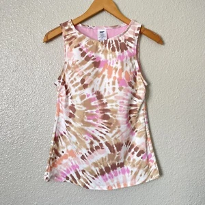 Lands End Sz 4 Latte White Tie Dye High Neck Wirefree Soft Cups Tankini Top - Picture 1 of 10