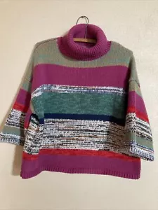 Knox Rose Holiday Sweater Women’s Large L 3/4 Sleeve Turtleneck Fuschia Teal - Picture 1 of 9