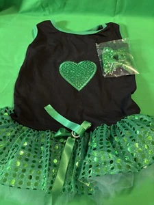 FASHION PUPPY DOG Oufit Green SEQUINS SKIRT PET LACE TUTU DRESS & Bow Set Large - Picture 1 of 6