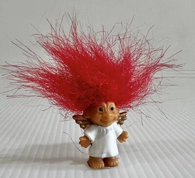 Russ 1" Troll Doll Red Hair Gold Angel Wings Christmas Mini Miniature - Image 1 of 4