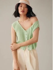 Anthropologie Pilcro Boatneck Boxy Sweater Crop Top, Green, Small - Picture 1 of 15