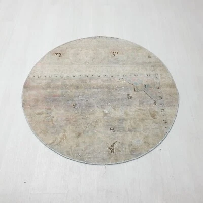 Tribal Wool Round Rug , Vintage Circle Rug, Turkish-Style Home Decor 3.6x3.6 Ft - Image 1 of 4