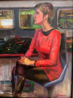 PINTURA AL ÓLEO ORIGINAL STAR TREK Rubia Vulcana Mujer Nika Zakharov ARTE Spock Foto 1 de 4